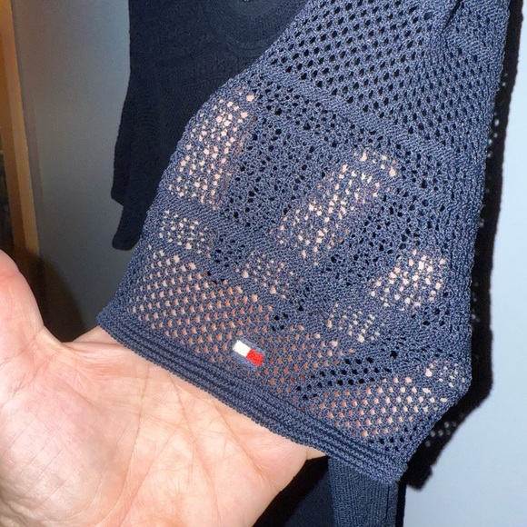 Tommy Hilfiger Knit Midi Dress with Striped Hem Womens Sz M Netted Short Sleeves - Picture 3 of 4